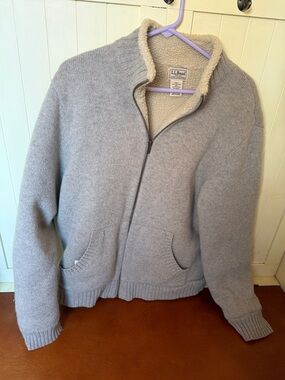 L.L. Bean Light Gray lambswool-Lined Zip Sweater